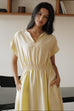 Camille elastic waist linen dress in butter yellow