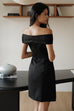 Aurora ribbon off shoulder mini dress in black