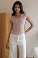 Trim pearl neck knit sleeveless top in pink