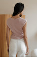Trim pearl neck knit sleeveless top in pink