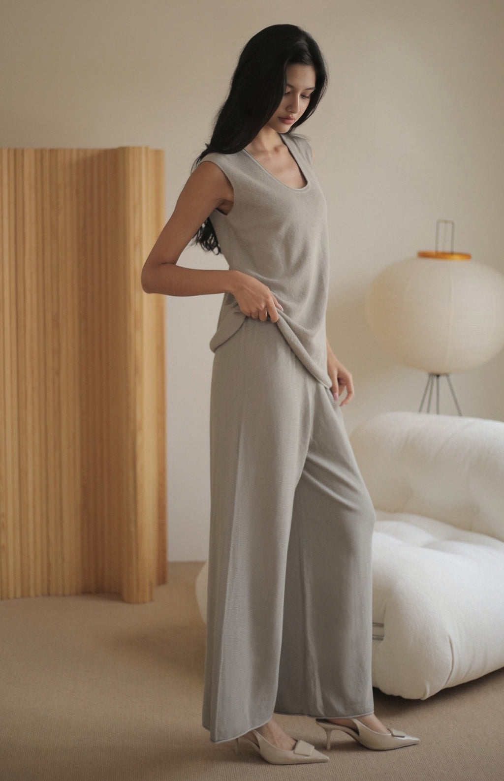 Gemma soft knit wide-leg pants in grey