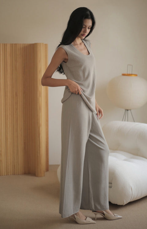 Gemma soft knit wide-leg pants in grey